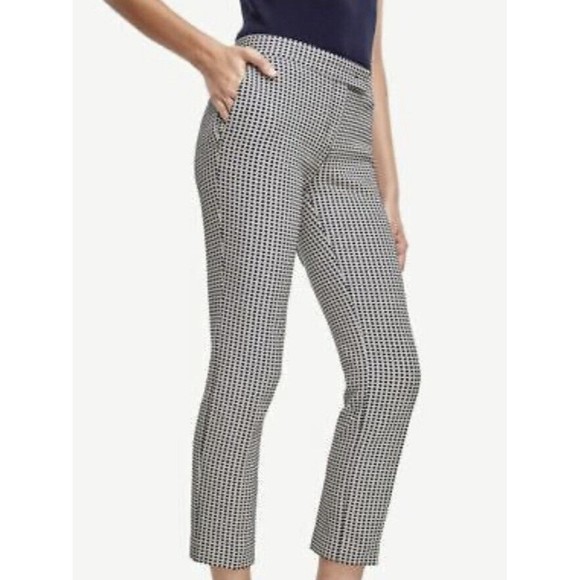 Ann Taylor Pants - Ann Taylor Devin Tailored Ankle Pants Womens Size 12 Navy Blue White Jacquard